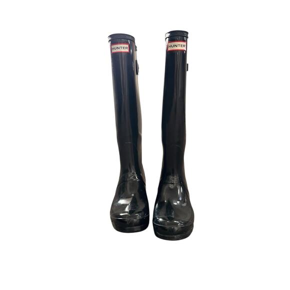 Hunter Original Tall Black Gloss Wellington Rain Boots Womens Size 7 Mens 6 Shoe - Picture 1 of 7